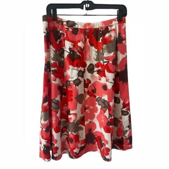 Coldwater Creek Midi Skirt XS 4-6 Ivory Pink Red Floral Linen Cottagecore NWOT - Picture 2 of 7